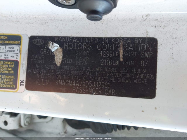 Продаж на аукціоні авто 2013 Kia Optima Lx, vin: KNAGM4A7XD5332961, номер лоту: 44303212