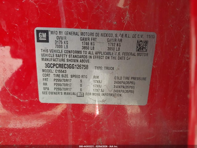 3GCPCREC3GG126758 Chevrolet Silverado 1500 1lt