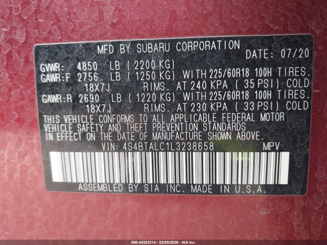 4S4BTALC1L3238658 Subaru Outback Limited