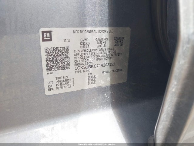 Продаж на аукціоні авто 2018 Gmc Yukon Slt, vin: 1GKS1BKC7JR202151, номер лоту: 44303326