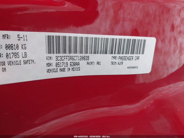 Aukcja sprzedaży 2012 Fiat 500 Pop, vin: 3C3CFFDR6CT120839, numer aukcji: 44303328