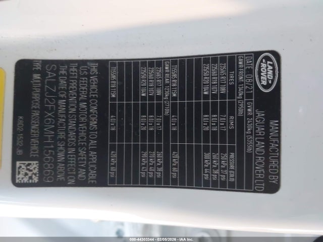 2021 LAND ROVER RANGE ROVER EVOQUE SALZJ2FX6MH156869 Photo 8