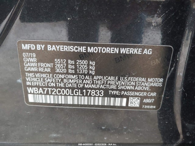Aukcja sprzedaży 2020 Bmw 740i, vin: WBA7T2C00LGL17833, numer aukcji: 44303351