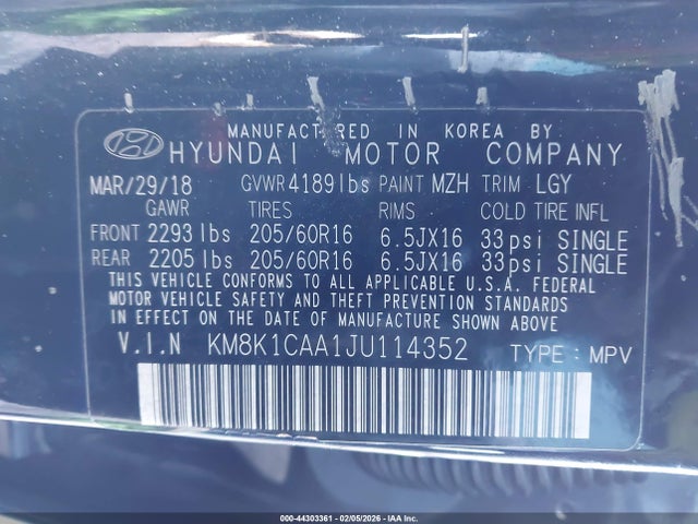 KM8K1CAA1JU114352 Hyundai Kona Se