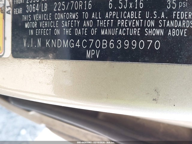 Aukcja sprzedaży 2011 Kia Sedona Lx, vin: KNDMG4C70B6399070, numer aukcji: 44303363