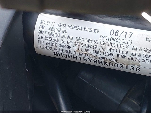 MH3RH15Y8HK003136 Yamaha Yzfr3 A