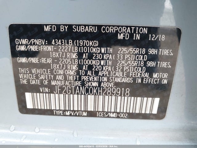 Subaru Crosstrek 2.0i Limited 2019 JF2GTANC0KH289918 Image 9