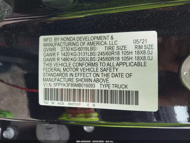 2021 HONDA RIDGELINE 5FPYK3F89MB016093 Photo 8