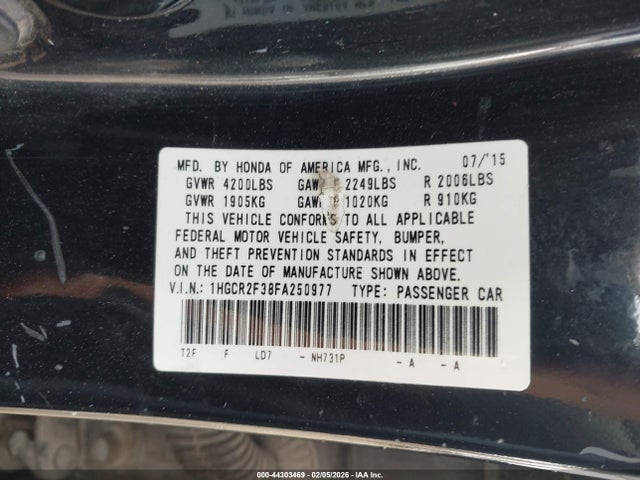 Honda ACCORD LX 2015 1HGCR2F38FA250977 Image 9