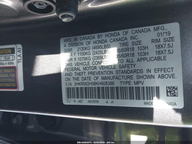 Продажа на аукционе авто 2019 Honda Cr-v Ex, vin: 2HKRW2H58KH608386, номер лота: 44303473