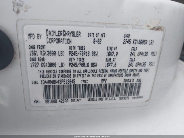 2003 DODGE DURANGO 1D4HR48N43F513045 Photo 8