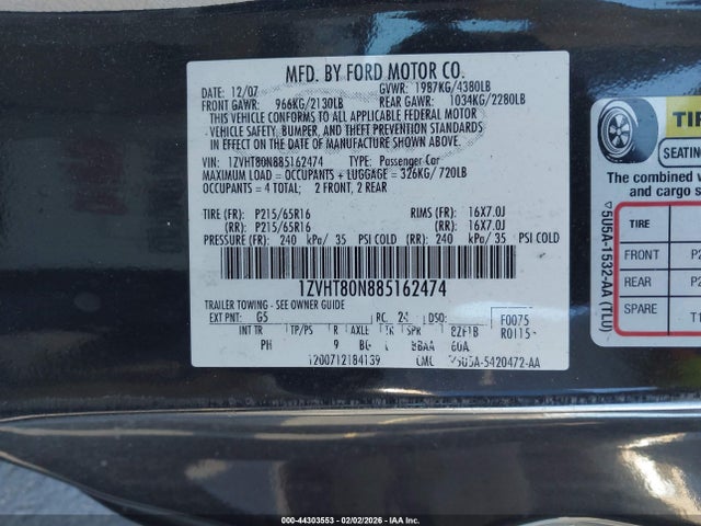 2008 FORD MUSTANG 1ZVHT80N885162474 Photo 8