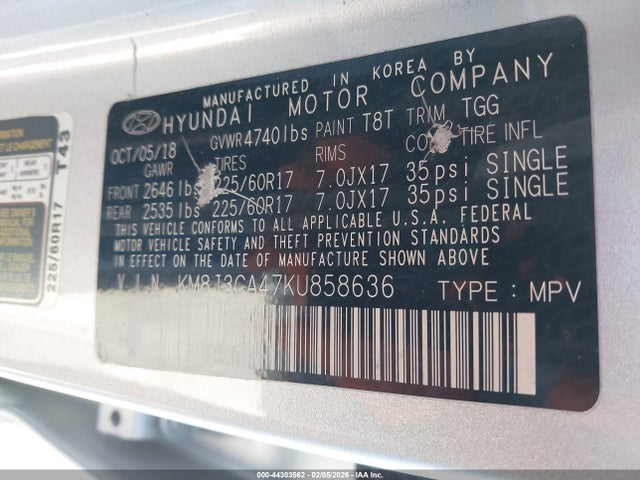 2019 HYUNDAI TUCSON KM8J3CA47KU858636 Photo 8