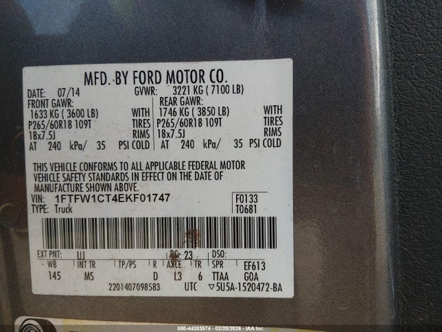 Ford F-150 Xlt 2014 1FTFW1CT4EKF01747 Image 9