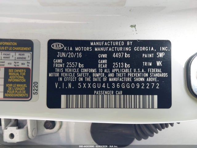 5XXGU4L36GG092272 KIA OPTIMA EX