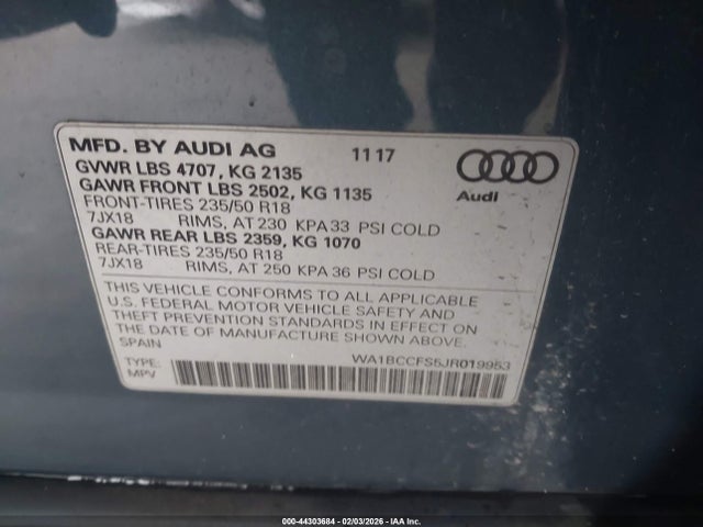 2018 AUDI Q3 WA1BCCFS5JR019953 Photo 8
