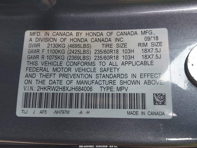 2HKRW2H8XJH684006 Honda Cr-v Ex-l/ex-l Navi