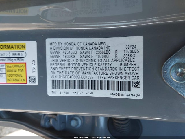 2025 HONDA CIVIC HYBRID 2HGFE4F80SH307555 Photo 8