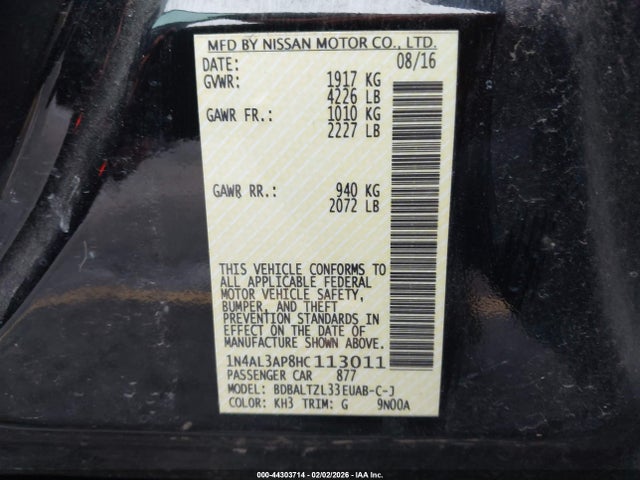 1N4AL3AP8HC113011 Nissan Altima 2.5 Sl