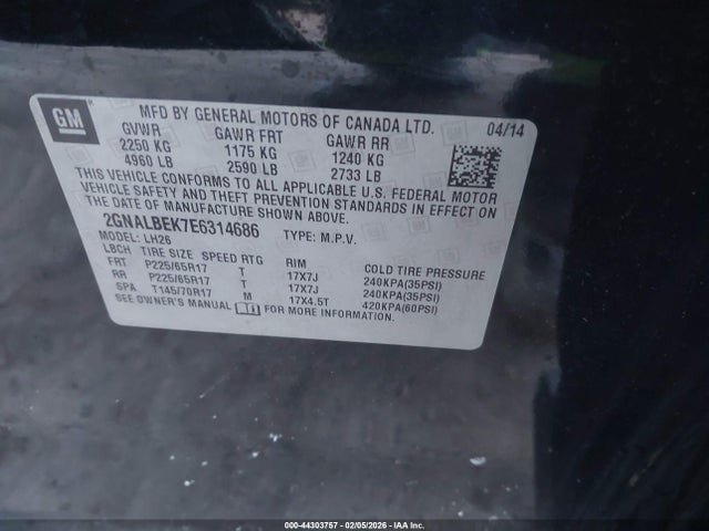 Chevrolet EQUINOX 1LT 2014 2GNALBEK7E6314686 Image 9