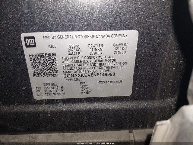 2GNAXKEV8N6148998 Chevrolet Equinox Fwd Lt