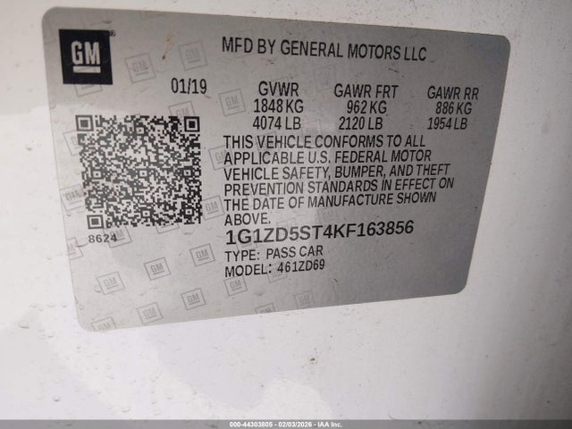 Продажа на аукционе авто 2019 Chevrolet Malibu Lt, vin: 1G1ZD5ST4KF163856, номер лота: 44303805
