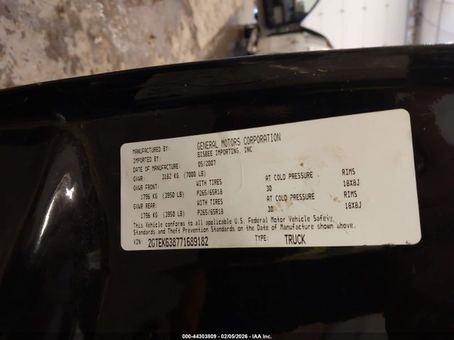 44303809 :رقم المزاد ، 2GTEK638771689182 vin ، 2007 Gmc Sierra 1500 Denali مزاد بيع