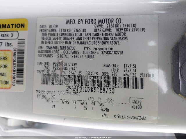 2019 FORD FUSION HYBRID 3FA6P0LU2KR188730 Photo 8