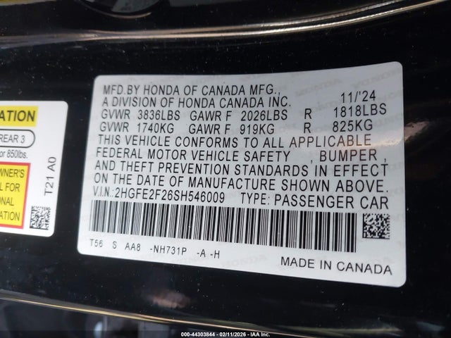 2025 HONDA CIVIC 2HGFE2F26SH546009 Photo 8
