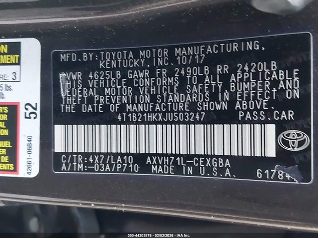 4T1B21HKXJU503247 Toyota Camry Hybrid Xle