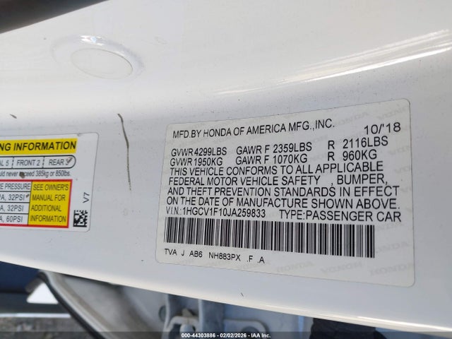 1HGCV1F10JA259833 Honda ACCORD LX