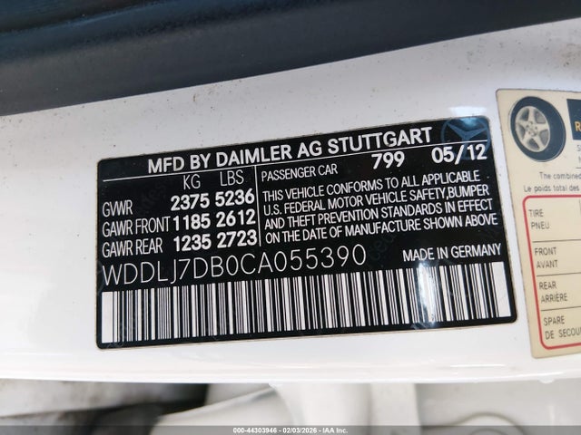 Продажа на аукционе авто 2012 Mercedes-benz Cls 550, vin: WDDLJ7DB0CA055390, номер лота: 44303946