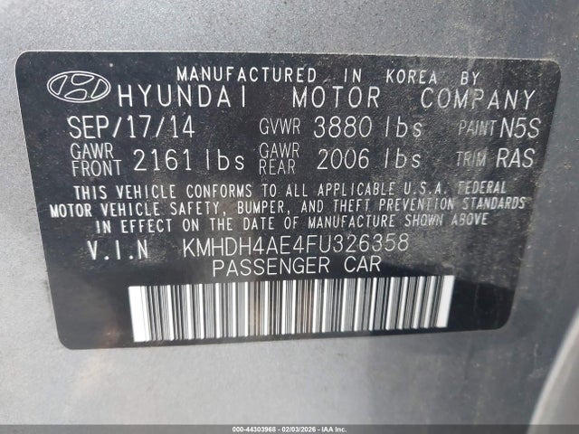 KMHDH4AE4FU326358 Hyundai Elantra Limited