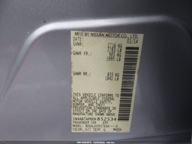 1N4AB7AP6EN852534 Nissan Sentra Fe+ S/fe+ Sv/s/sl/sr/sv