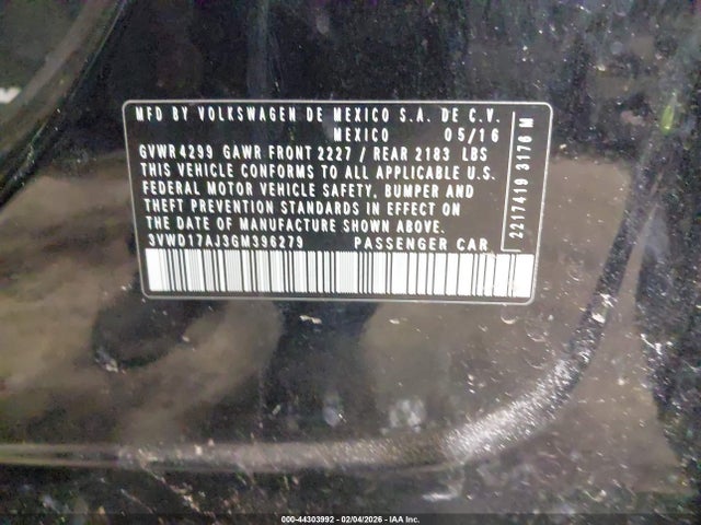 Aukcja sprzedaży 2016 Volkswagen Jetta 1.8t Sport, vin: 3VWD17AJ3GM396279, numer aukcji: 44303992