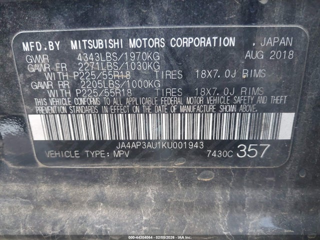 Продаж на аукціоні авто 2019 Mitsubishi Outlander Sport 2.0 Es, vin: JA4AP3AU1KU001943, номер лоту: 44304064