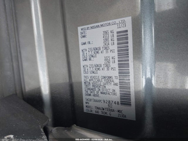 5N1BT3BAXPC928748 Nissan Rogue Sv Fwd