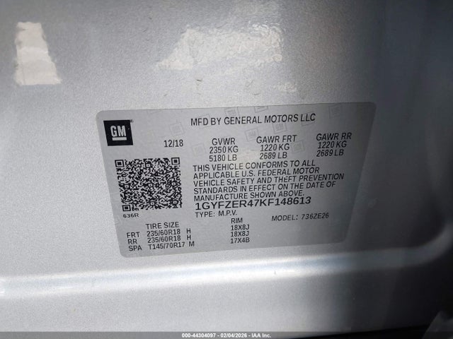 2019 Cadillac Xt4 Sport მანქანა იყიდება აუქციონზე, vin: 1GYFZER47KF148613, აუქციონის ნომერი: 44304097