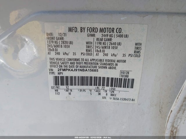 Ford EDGE SEL 2022 2FMPK4J91NBA15685 Image 9
