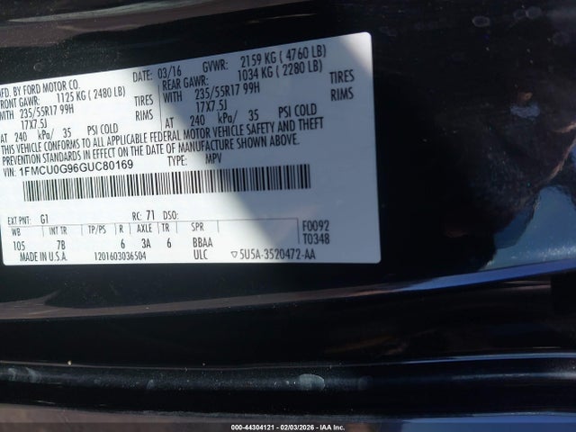 1FMCU0G96GUC80169 Ford ESCAPE SE