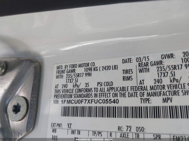 Ford ESCAPE S 2015 1FMCU0F7XFUC05540 Image 9