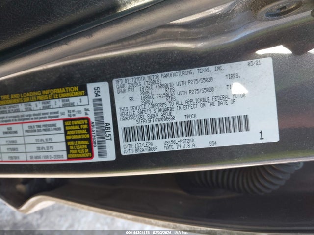 Aukcja sprzedaży 2021 Toyota Tundra Platinum, vin: 5TFAY5F1XMX008680, numer aukcji: 44304156