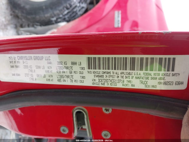 Продаж на аукціоні авто 2012 Ram 2500 Slt, vin: 3C6TD5DTXCG113710, номер лоту: 44304159
