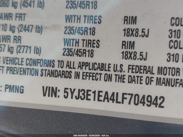 Aukcja sprzedaży 2020 Tesla Model 3, vin: 5YJ3E1EA4LF704942, numer aukcji: 44304209