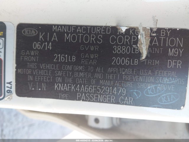 44304210 :رقم المزاد ، KNAFK4A66F5291479 vin ، 2015 Kia Forte Lx مزاد بيع