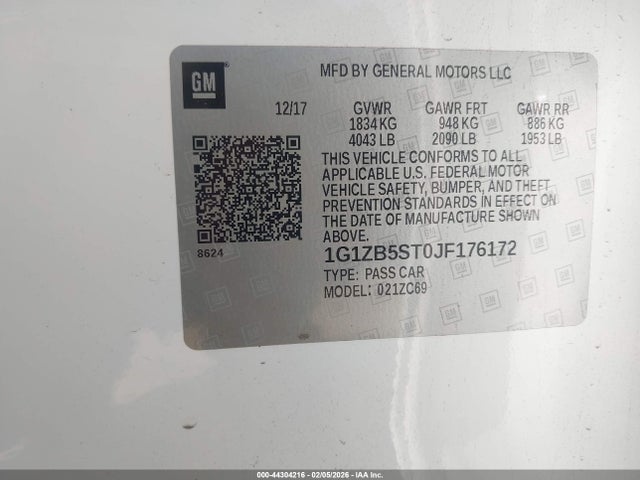 1G1ZB5ST0JF176172 Chevrolet Malibu 1ls