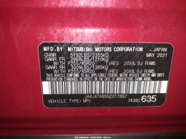 2022 MITSUBISHI OUTLANDER JA4J4TA85NZ017887 Photo 8