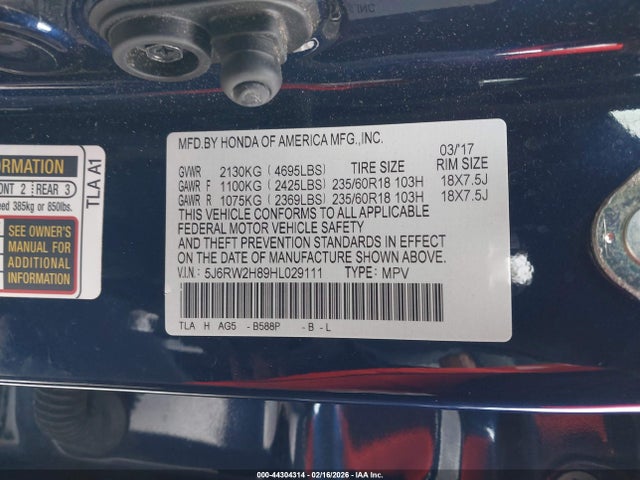 5J6RW2H89HL029111 Honda Cr-v Ex-l/ex-l Navi