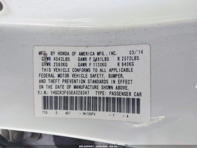 Honda Accord Ex-l V-6 2014 1HGCR3F85EA028347 Image 9