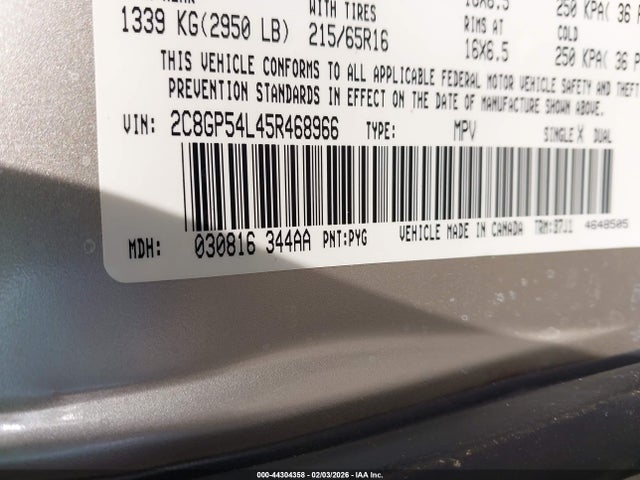 2005 Chrysler Town & Country Touring მანქანა იყიდება აუქციონზე, vin: 2C8GP54L45R468966, აუქციონის ნომერი: 44304358